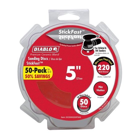 DIABLO StickFast 5 in. Ceramic Blend Pressure Sensitive Adhesive Sanding Disc 220 Grit Ultra Fine 50 DCD050220P50G